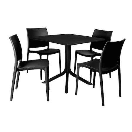 Niche Terrace Plastic Indoor/Outdoor 31.5 in Square Table, Black, 4 Terrace Plastic Stacking Chairs, Black TOB3131BK41BK