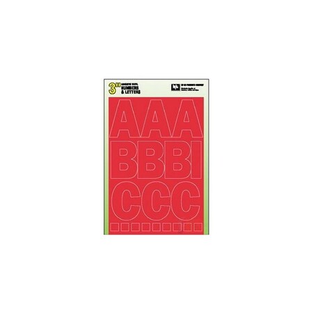 Hy-Ko Die-Cut Number and Letter Set, 3 in H Character, Red Character, Red Background, Vinyl 30005