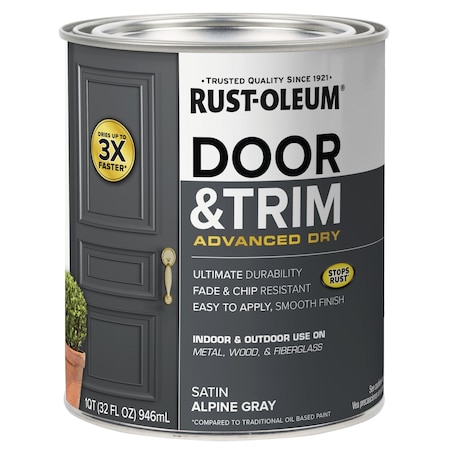 Rust-Oleum Stops Rust Door and Trim Advanced Dry Paint, Alpine Gray, Satin, 1 Qt. 369387