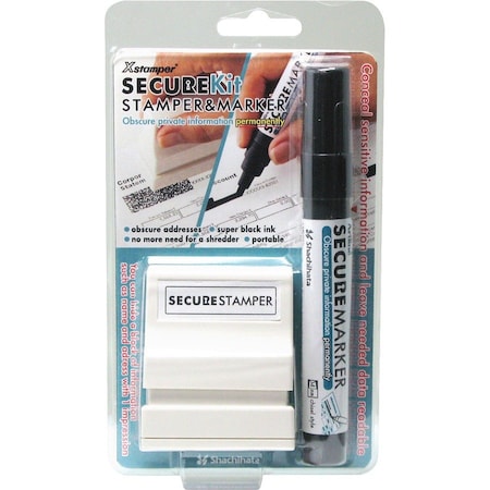 Shachihata Xstamper Secure Stamp & Marker Kit, 1/2" x 1-5/8", Black 35302****