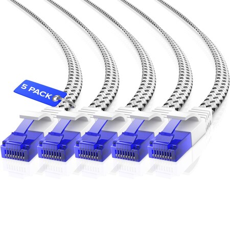 Maximm Cat6 Flat Braided Ethernet Cable 3ft, 5PK, White, 5PK C6F-3FT-5PK-WHBRD