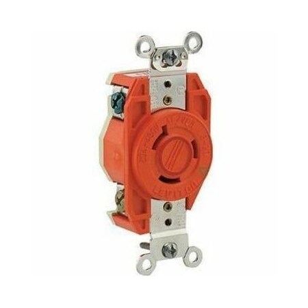 Leviton Locking Receptacle, L8-20R, 20 A, 480V AC, 2 Pole, Flush Mount, Screw Terminals, Orange 2340-IG
