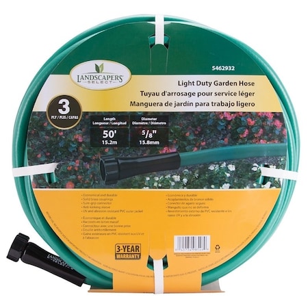 Landscapers Select 50 ft L Garden Hose, PVC Tube, Green GH-585023L