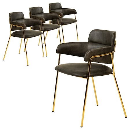 Leisuremod Axis Collection Modern Gold Dining Chair in Charcoal, 4PK ACG22CH4
