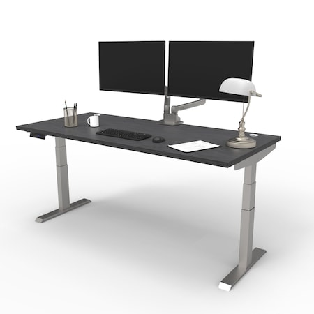 We'Re It Electric Sit Stand Desk, 46.25 H, 30 W X Laminate wood, metal, Brushed Silver, Burnt Strand VL23BS7230-6307