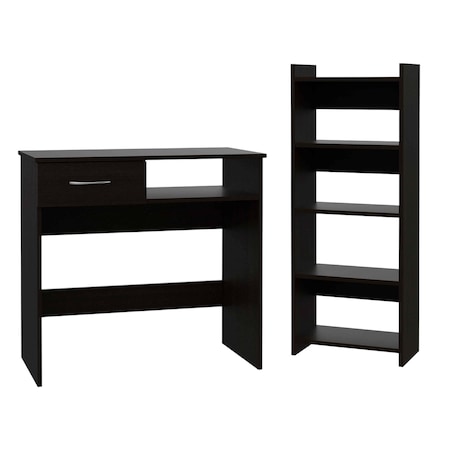 Homeroots 32" Black Computer Desk Desk and Bookshelf Set 403819