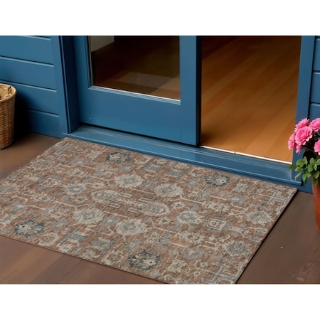 Homeroots 3' X 5' Brown Gray And Charcoal Oriental Washable Indoor Outdoor Area Rug 582116