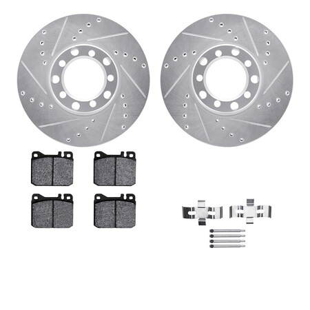 Dynamic Friction Co DFC Rotors-Drilled & Slotted-Silver w/ EURO 5000 Ceramic Brake Pads Incl Hdw 7612-63021