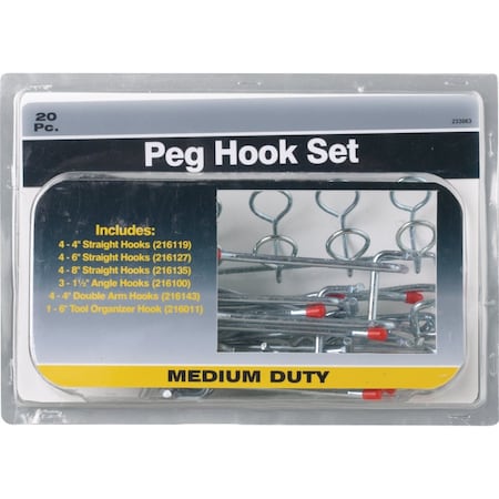 Unbranded Medium Duty Pegboard Hook Set, 20-Piece 233063