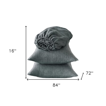 Homeroots Four Piece Slate Gray Linen Sheet Set 520717