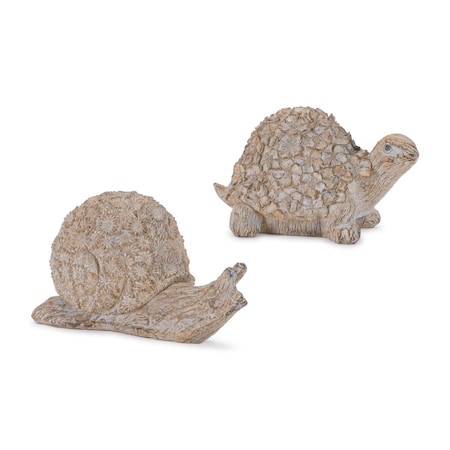 Homeroots Set of Two Brown Polyresin Snail And Turtle Tabletop Sculptures, 2PK 633966