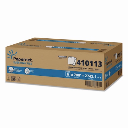 Papernet HyTech Seas Hardwound Paper Towels, 1 Ply, Continuous Roll Sheets, 700 ft, White 410113