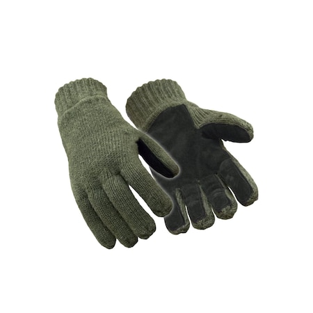 Refrigiwear Cold Protection Gloves, Leather Palm, Fleece Lining, Green, L 0521RGRNLAR