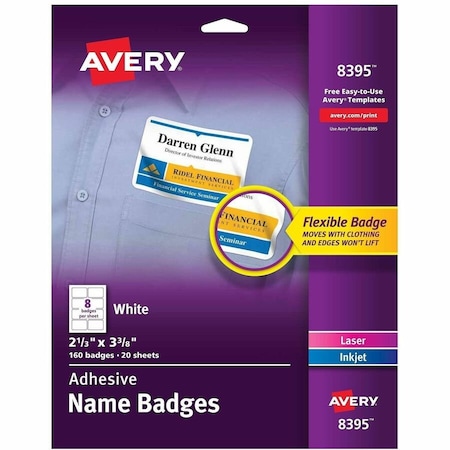Avery Flexible Name Tag Stickers, White, PK160 8395