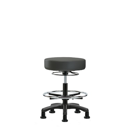 Blue Ridge Ergonomics Vinyl Mini-Stool-Medium Bench Ht with Chrome Foot Ring&Stat Glides in Charcoal Trailblazer Vinyl VMBMS-RG-CF-RG-8605