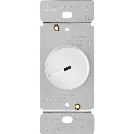 Eaton Wiring Devices Rotary Dimmer, 120 V, 600 W, Halogen, Incandescent Lamp, 3-Way, White RI06PL-W-K