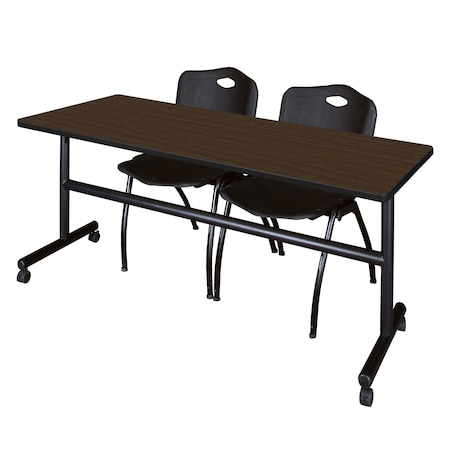 Regency Kobe Flip-Top Training Nesting Table W/ 2 M Stack Chairs, 72 in W, 30 in L, Neo Walnut MKFT7230NW47BK