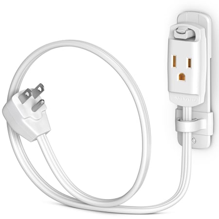 Maximm 1ft 14AWG Heavy Duty AC Extension Cord w/ Wall Clip, White ADW-90-C6F01-14W0-WM