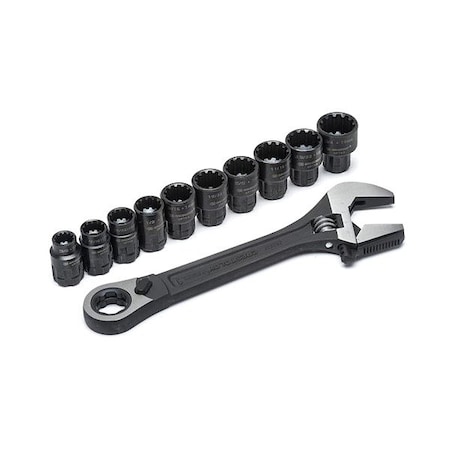 Crescent 11 Piece Pass-Thru X6 Black Oxide Adjustable Wrench and Spline Socket Set CPTAW8