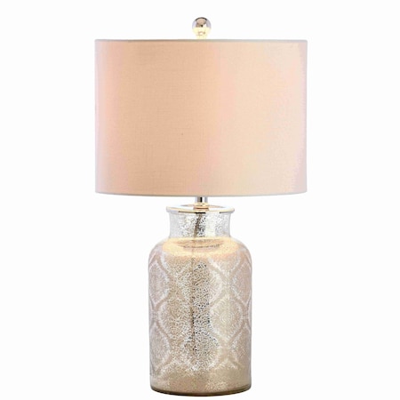 Jonathan Y Emilia 24.5 in. Trellis Pattern Glass LED Table Lamp, Mercury Silver, 2PK JYL1063A