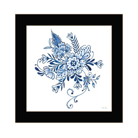 Floral Calligraphy Sketches Black Framed Print Wall Art