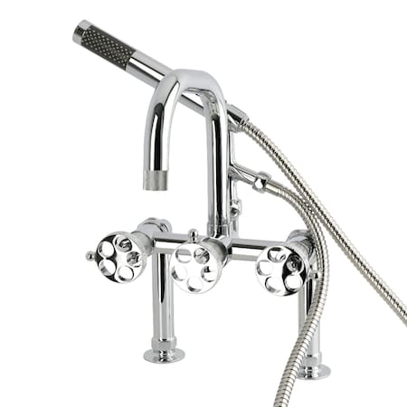 Kingston Brass 7" Center Deck-Mount Clawfoot Tub Faucet with Knurled Handle and Hand Shower, Polished Chrome AE6001RKX