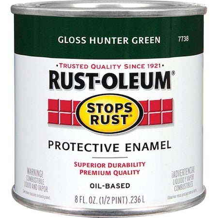 Rust-Oleum Stops Rust Enamel Paint, Oil, Gloss, Hunter Green, 0.5 pt, Can, 50 to 90 sq-ft/qt Coverage Area 7738730