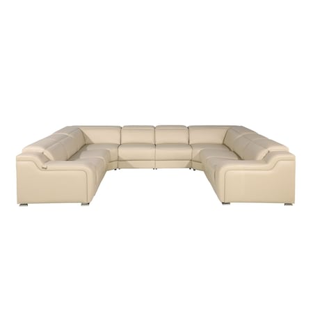 Homeroots Beige Italian Leather Power Reclining U Shaped Eight Piece Corner Sectional With Console 632575