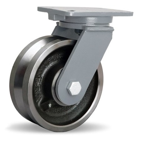 Hamilton Champion Swivel Caster, 8" x 3" Forged Steel V-Groove Wheel, 1" Straight Roller Bearing S-CH-83FVH