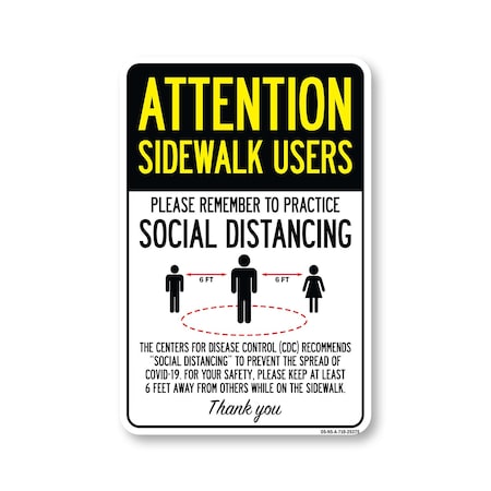 Signmission Public Safety, Sidewalk Users Practice Social Distancing, 10in X 7in Aluminum, OS-NS-A-710-25375 OS-NS-A-710-25375