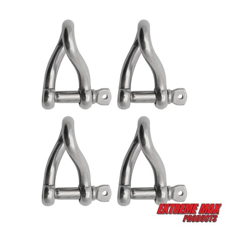 Extreme Max 3006.8213.4 BoatTector Stainless Steel Twist Shackle - 1/4", 4-Pack 3006.8213.4