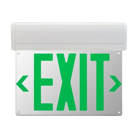 Keystone Exit Sign | Edge Lit | Style 1 | White Color | Single or Double Facing | Green Lettering| Surface Mo KT-EX-EL1-WH3GL-SU