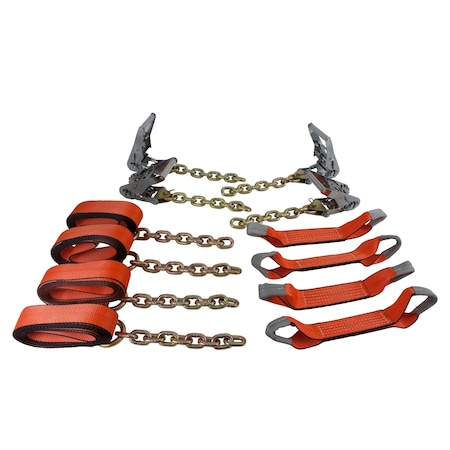 Mytee Products 8 Point Roll Back Tie Down System w/ Chain Ends - High Abrasion Orange TDK-RG-5004