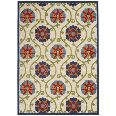Homeroots 7' X 10' Navy Blue Beige Green Blue And Red Floral Indoor Outdoor Area Rug 546803