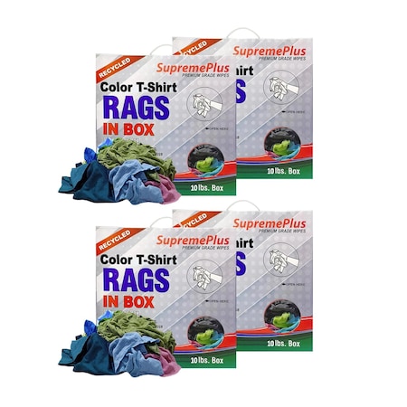 Supremeplus Recycled Color Knit T-Shirt Cleaning Rags, 10 lbs. Compressed Boxes, Pack of 4, 4PK SP-7646
