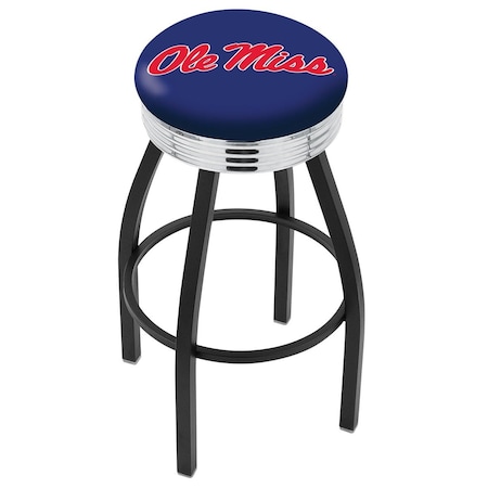 Holland Bar Stool Co 30" Blk Wrinkle Ole' Miss Swivel Bar Stool, Chrome Ring L8B3C30MssppU