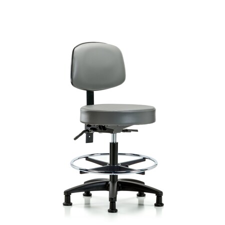 Blue Ridge Ergonomics Vinyl Stool, Back, Med Bench, Tilt, Foot Ring, Glides, Sterling BR-VMBST-RG-T1-CF-RG-8840