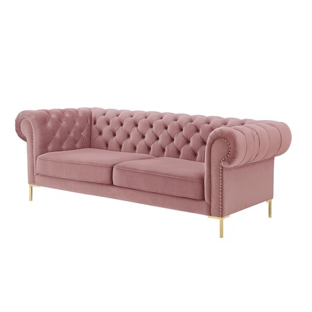 Homeroots 91" Rust Velvet Chesterfield Solid Wood Sofa 543958