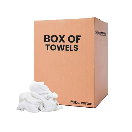 Supremeplus White Half Towel Rags 20 in x 20 in, 25 lbs. Boxes SP-3166