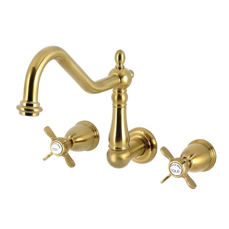 Kingston Brass Two-Handle Wall Mount Tub Faucet, Brushed Brass KS1027BEX