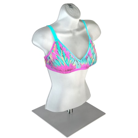 Azar Displays Female White Plastic Bust, Torso Mannequin, on 12in Square Silver Metal Base for Counter 900520-WHT