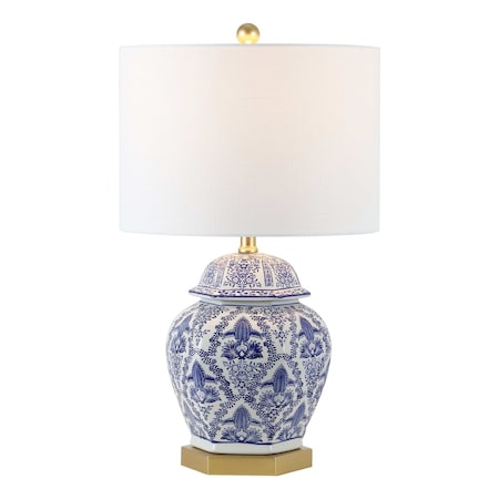 Jonathan Y Gretchen 25" Classic Traditional Ginger Jar Ceramic/Metal LED Table Lamp, Blue/White JYL3051A