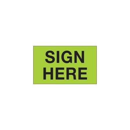 Bubblefast 3 x 5'' - ''Sign Here'' Fluorescent Green Labels BFDL2811