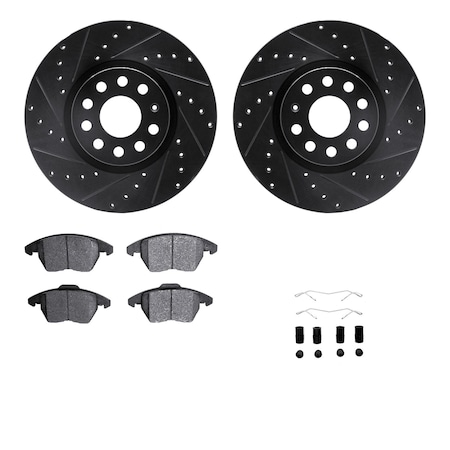 Dynamic Friction Co DFC Rotors-Drilled & Slotted-Black w/ 5000 Advanced Brake Pads Incl Hdw 8512-74106