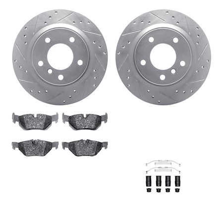 Dynamic Friction Co DFC Rotors-Drilled & Slotted-Silver w/ EURO 5000 Ceramic Brake Pads Incl Hdw 7612-31075