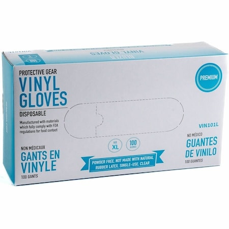 Remcoda Powder-Free Vinyl Gloves, 3 mil Thickness, X-Large Size, For Right/Left Hand, Vinyl, Clear, 10PK VIN101-XL
