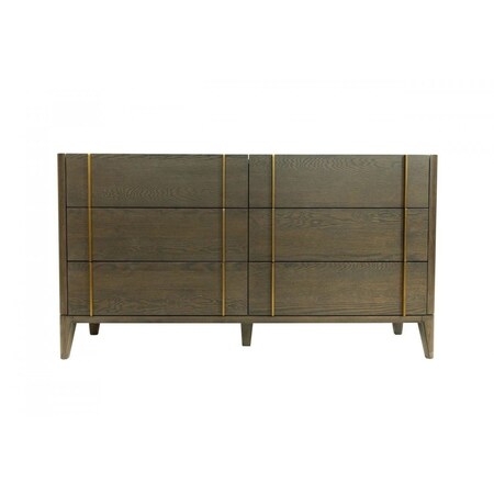Homeroots 59" Dark Brown Solid Wood Six Drawer Double Dresser 473110