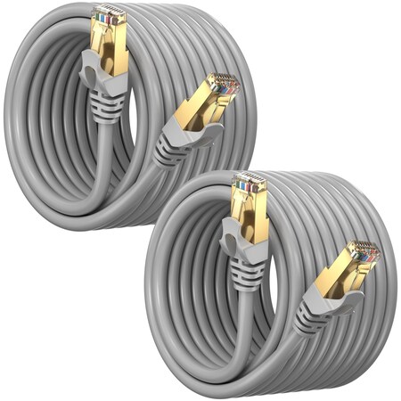 Maximm 25ft Flat Cat7 SFTP Shielded Ethernet Cable, 2PK, Gray, 2PK CAT725FTGrey-2PK
