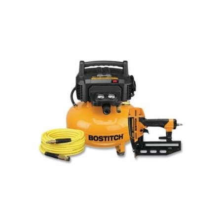 Bostitch Nailer and Compressor Kit, 16 ga Nailer, 6 gal Compressor, 50 ft L Rubber Hose 688-BTFP1KIT16SP