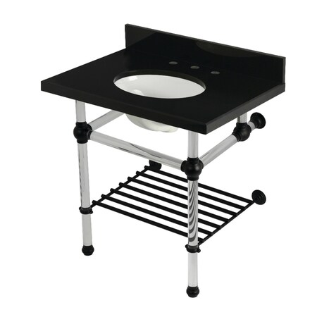 Kingston Brass 30-Inch Black Granite Console Sink with Acrylic Legs and Shelf, 8-Inch, 3-Hole KVPK3030KAB0